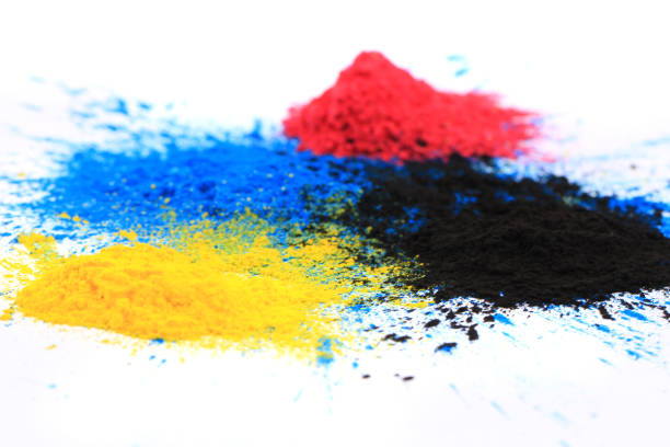 cmyk toner powder (cyan, magenta, yellow, black) isolated on white background